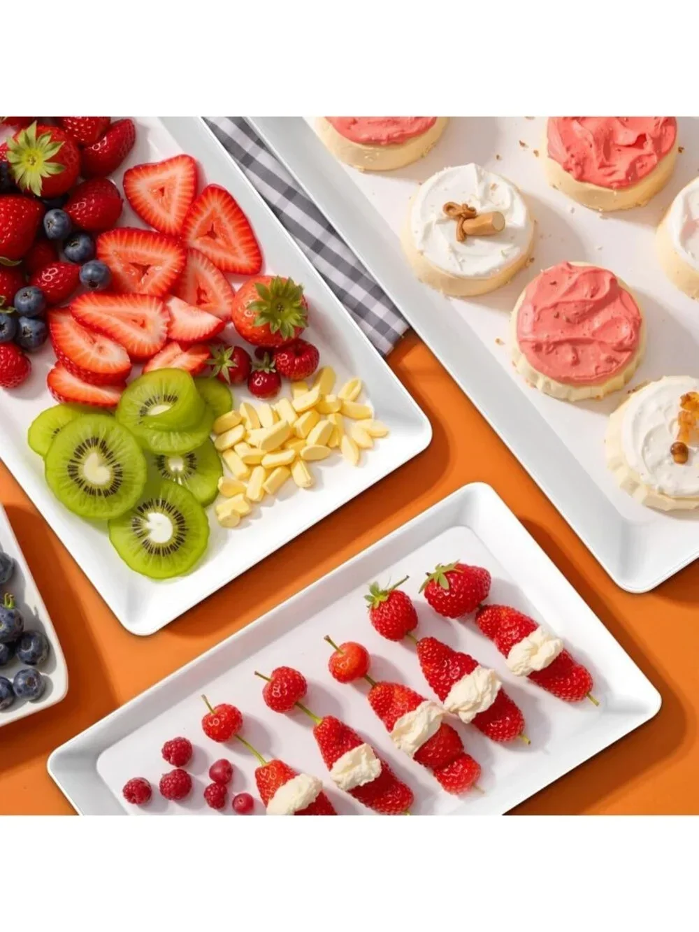 3 Pack White Rectangular Serving Trays - Large Reusable Platters for Party